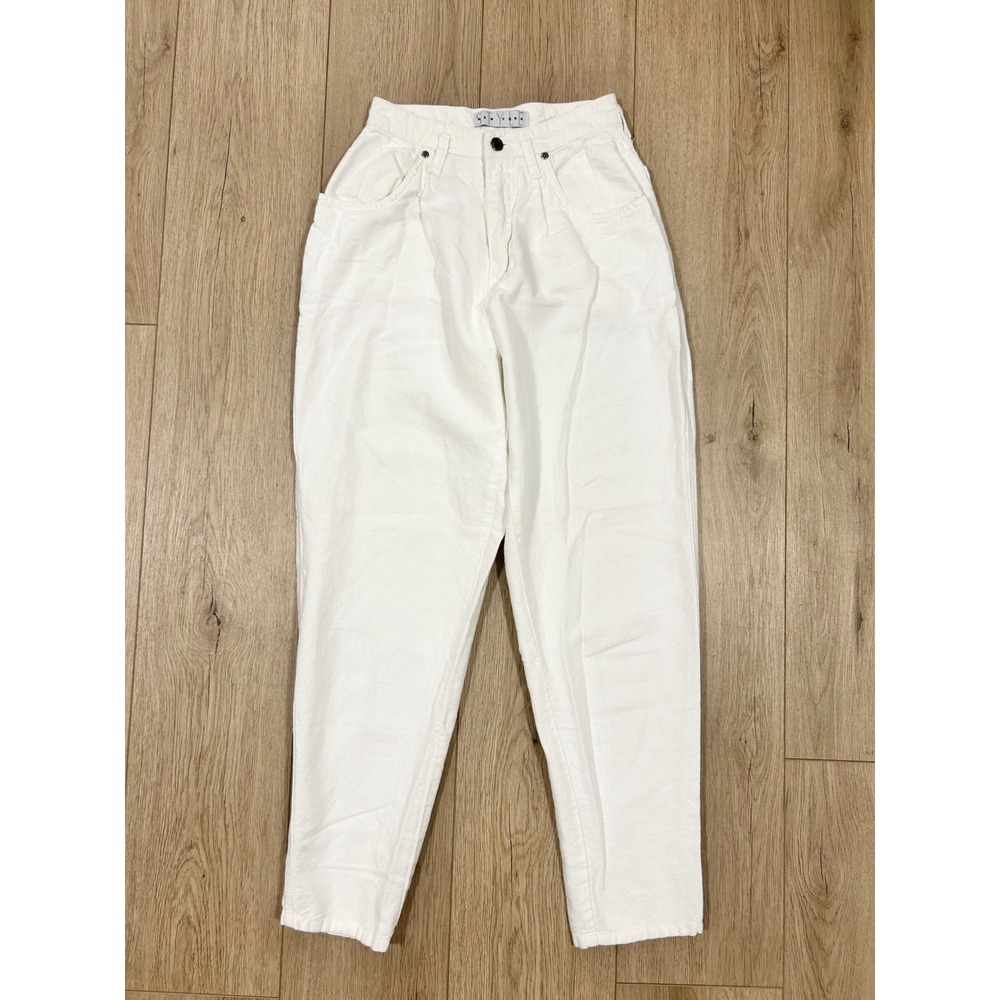 Vintage STYLE New York White Linen Cotton Tapered Mom Pants High Waist 4 25"
